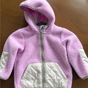 Cat & Jack Pink Sherpa Hooded Jacket with Cream Quilted Pockets